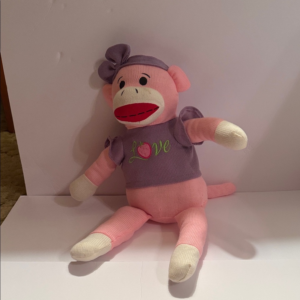 Plush Pink and Purple Love Sock Monkey Plush Toy